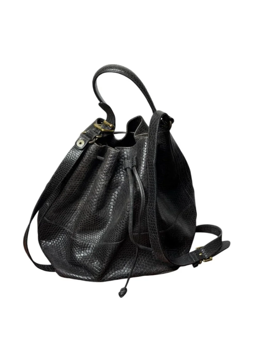 Vintage python embossed leather drawstring bucket bag by Furla Made in Italy